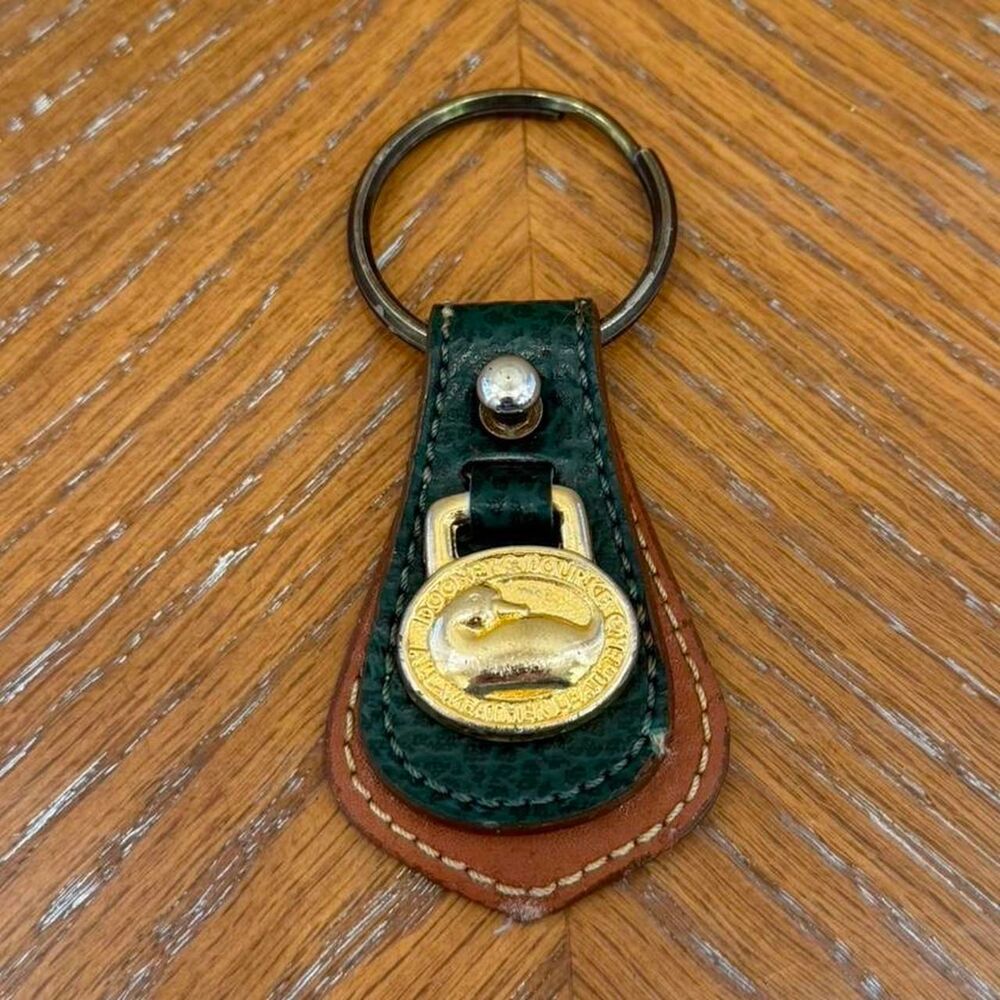 Vintage Dooney & Bourke Green Leather Keychain Fob